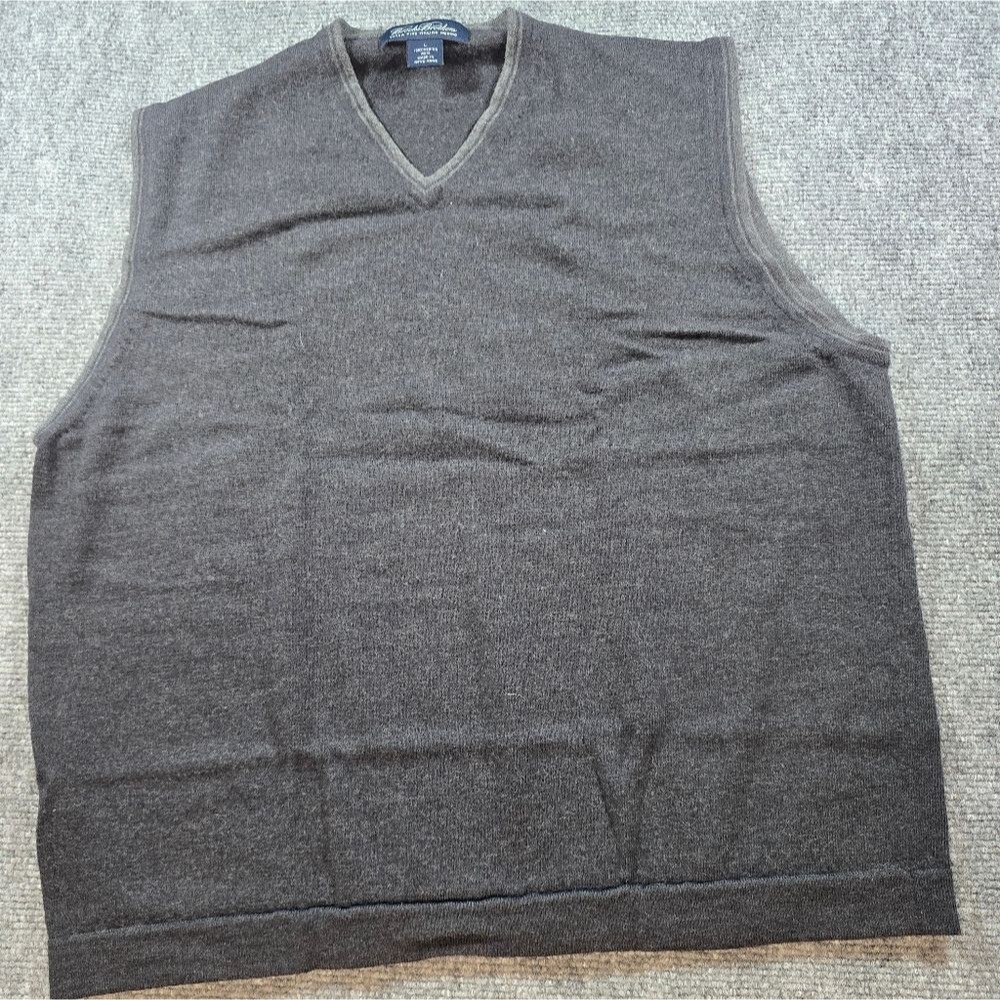 Brooks Brothers Merino Wool Sweater Vest Mens Large Gray V Neck Business Golf
